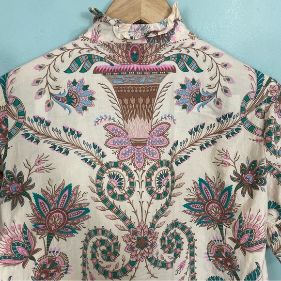 Mille Vanessa Top Versailles Women Sz Medium Cream Multi Button Down Ruffle - Picture 6 of 10